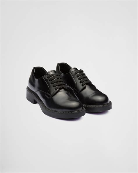 Black Brushed Leather Derby Shoes With Buckle 